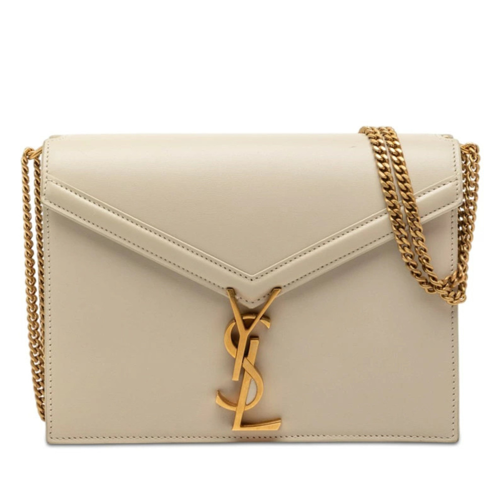 Saint Laurent Cassandra YSL Chain Shoulder Bag Ivory White Leather